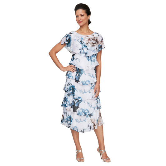 Cocktail Dresses Short Printed Floral Mother the Bride Capelet Dress Ivory Multi