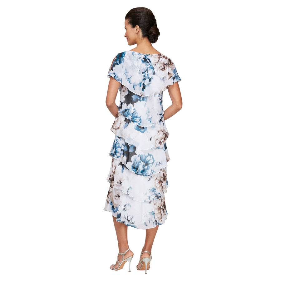 Cocktail Dresses Short Printed Floral Mother the Bride Capelet Dress Ivory Multi