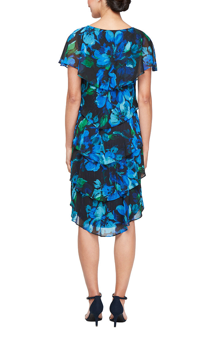 Cocktail Dresses A Line Short Floral Cocktail Print Dress Blue/Multi