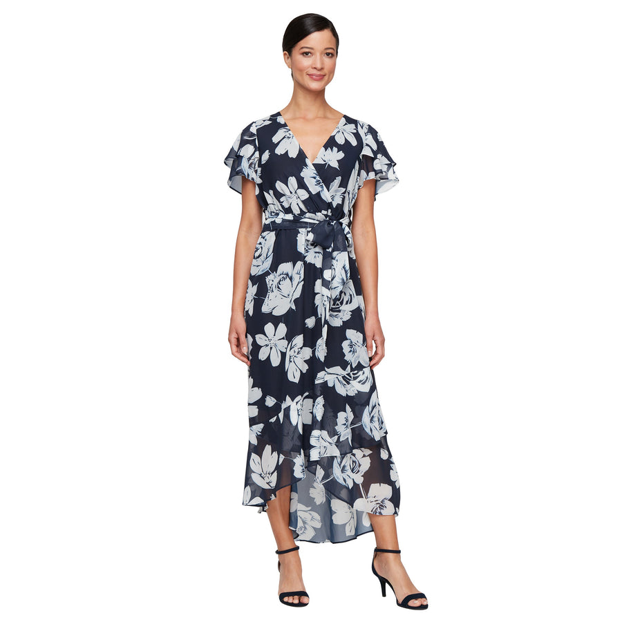 Mother of the Bride Dresses Midi Floral Formal Mother of the Bride Dress Navy Multi