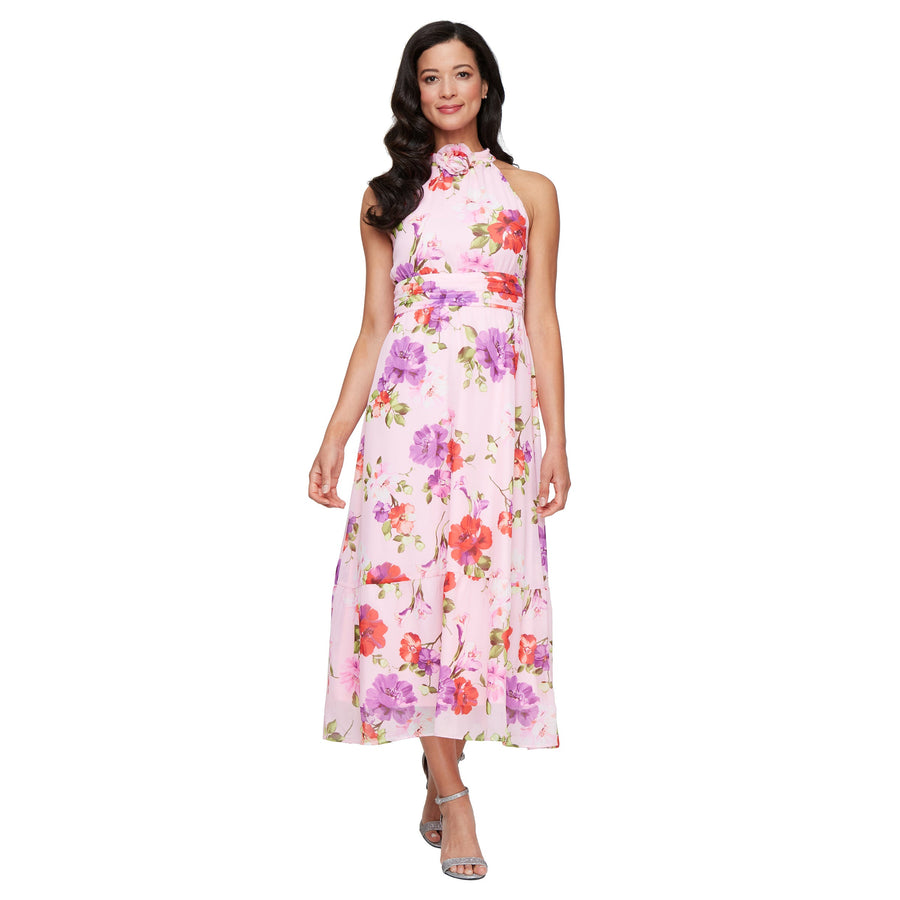 Formal Dresses Printed Floral Midi Formal Dress Pink Multi