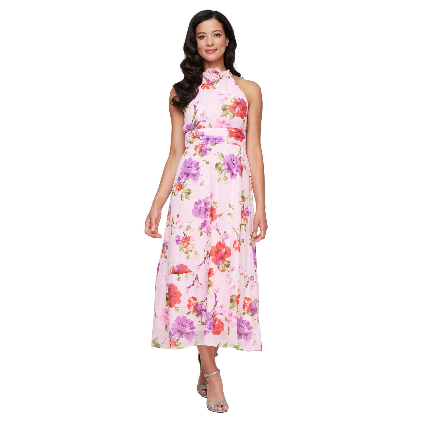 Formal Dresses Printed Floral Midi Formal Dress Pink Multi