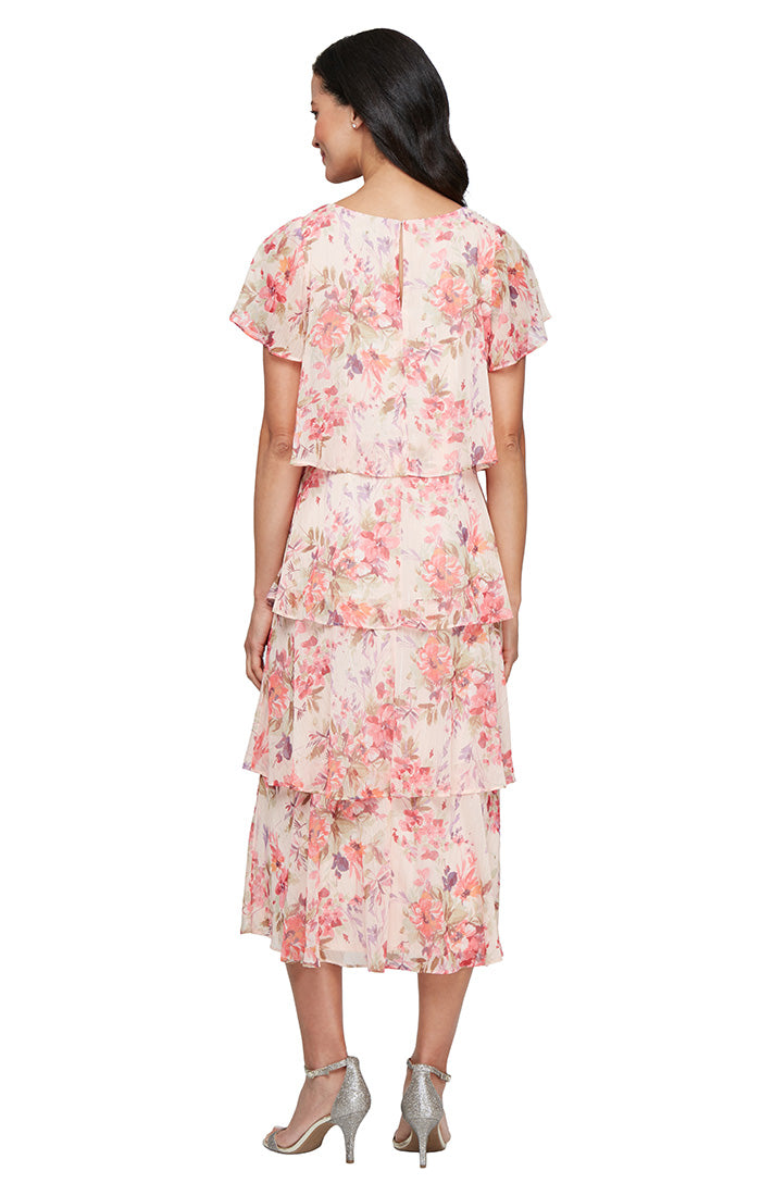 Cocktail Dresses Short Floral Tea Length Cocktail Printed Dress Peach Multi