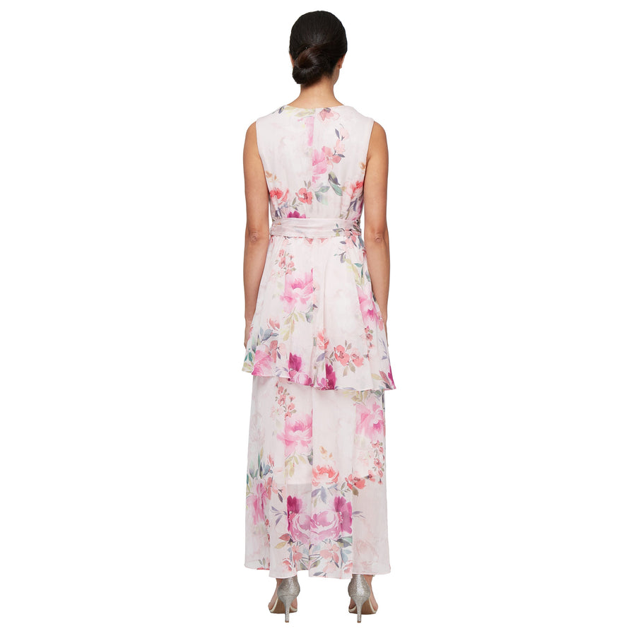 Formal Dresses Floral High Low Tiered Formal Dress Pink/White
