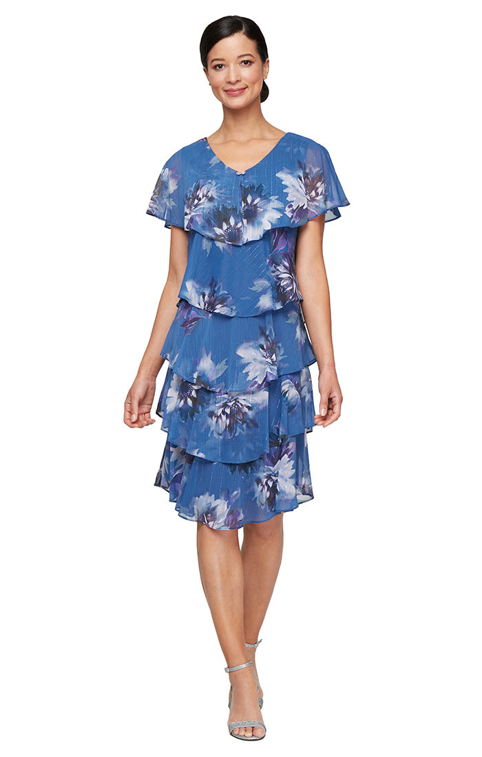 Cocktail Dresses Short Floral Knee Length Cocktail Print Dress Blue/Multi