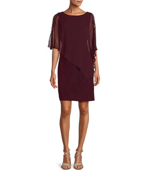 Cocktail Dresses Asymmetric Capelet Short Dress Fig