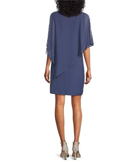 Cocktail Dresses Asymmetric Capelet Short Dress Wedgewood
