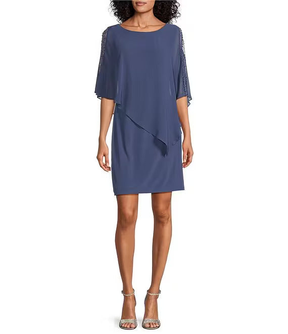 Cocktail Dresses Asymmetric Capelet Short Dress Wedgewood