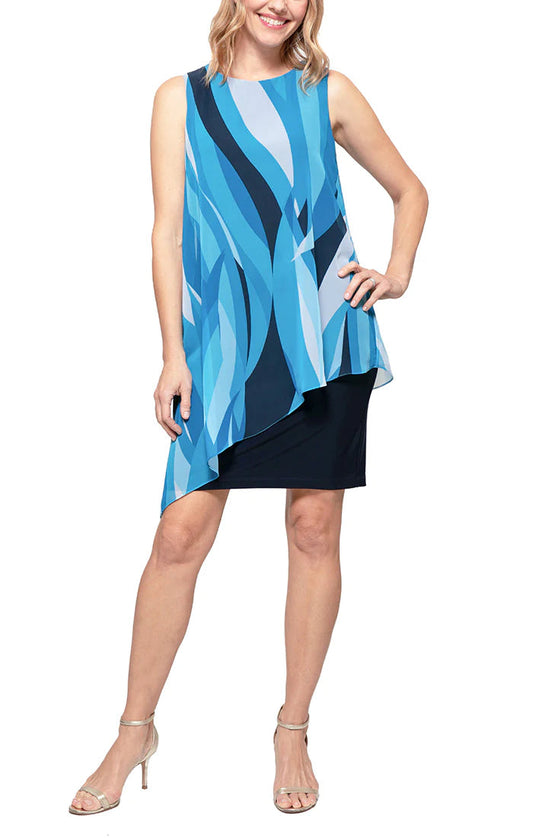 Cocktail Dresses Overlay Short Cocktail Dress Navy Multi