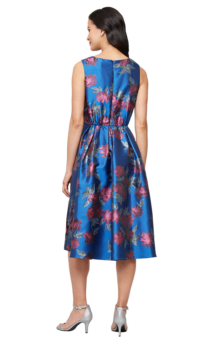 Cocktail Dresses Short Cocktail Printed Metallic Midi Length Dress Blue/Multi