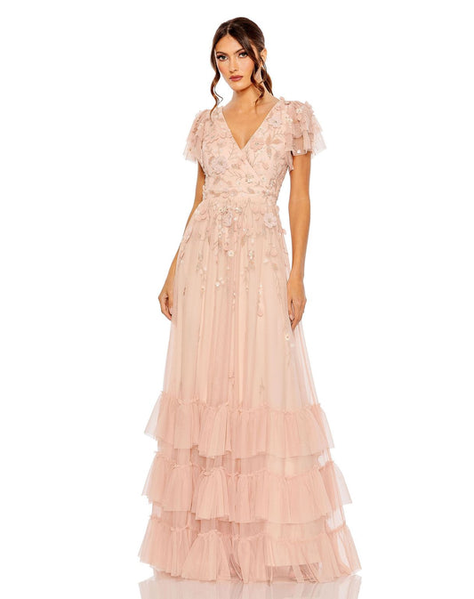 Formal Dresses Long Formal Ruffled Floral Evening Dress Blush