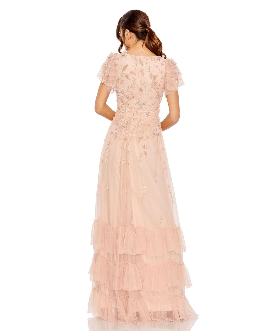 Formal Dresses Long Formal Ruffled Floral Evening Dress Blush