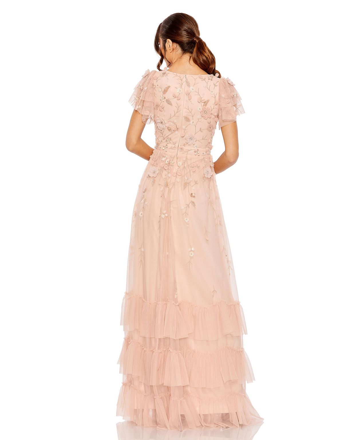 Formal Dresses Long Formal Ruffled Floral Evening Dress Blush