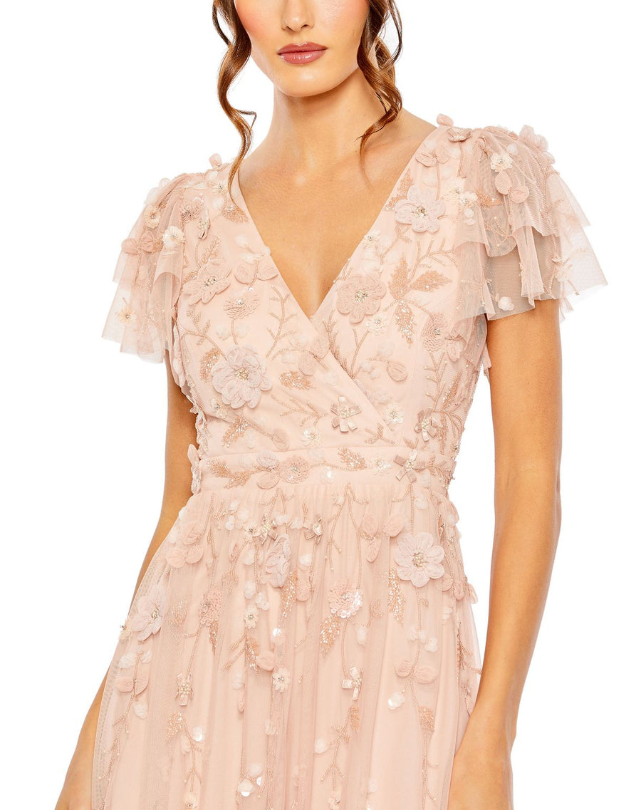 Formal Dresses Long Formal Ruffled Floral Evening Dress Blush