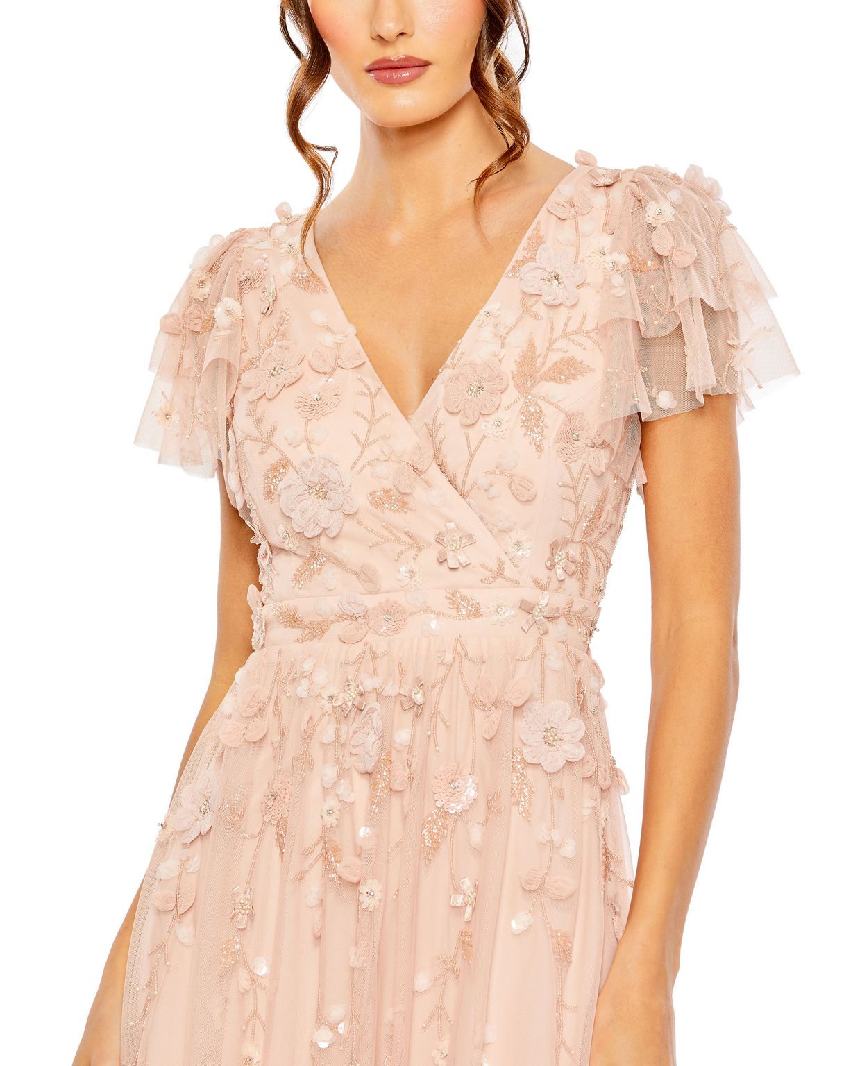 Formal Dresses Long Formal Ruffled Floral Evening Dress Blush