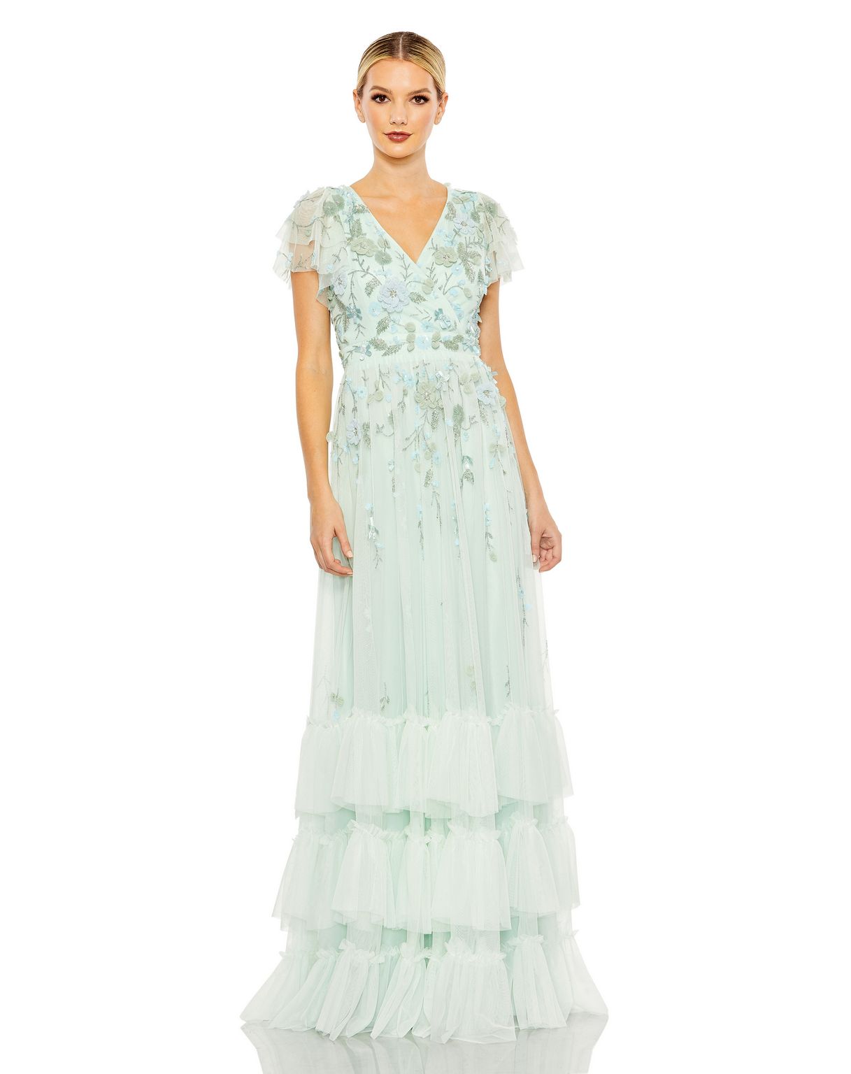 Formal Dresses Long Formal Ruffled Floral Evening Dress Seafoam