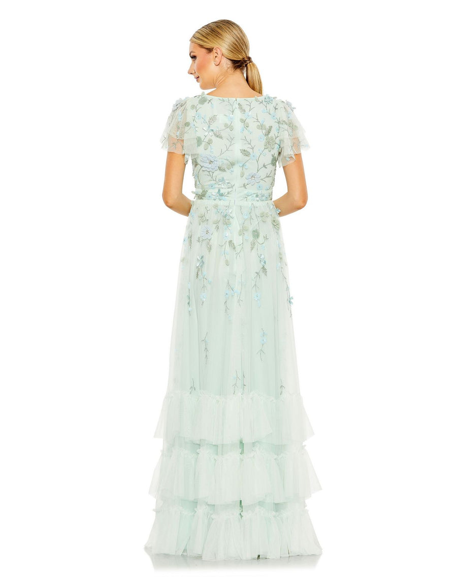 Formal Dresses Long Formal Ruffled Floral Evening Dress Seafoam