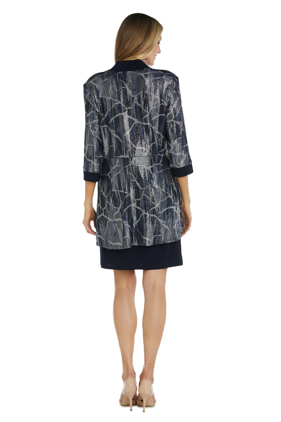 Mother of the Bride Dresses Printed Short Mother of the Bride Jacket Dress  Navy/Silver