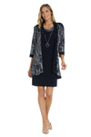 Mother of the Bride Dresses Printed Short Mother of the Bride Jacket Dress  Navy/Silver