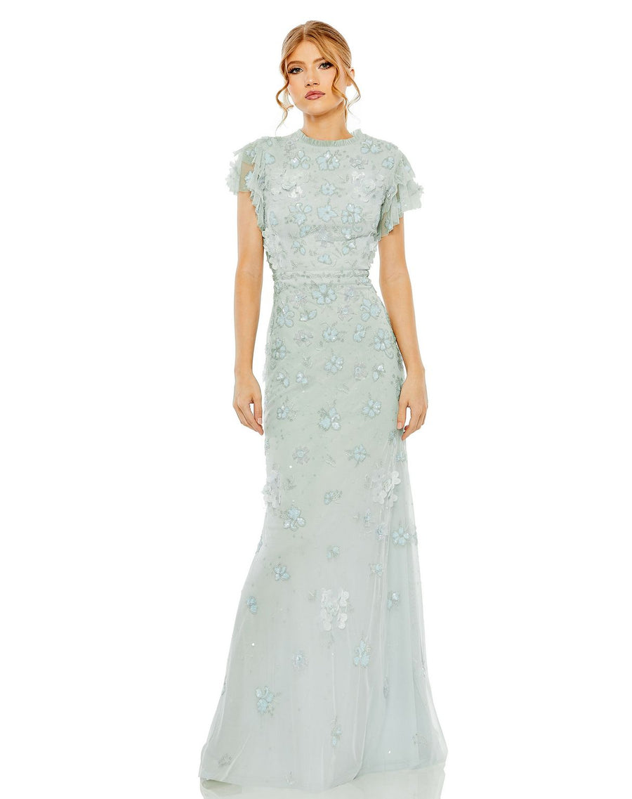 Formal Dresses Fitted Formal Flutter Sleeve Evening Dress Periwinkle