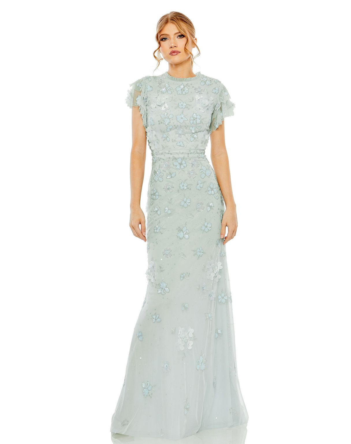 Formal Dresses Fitted Formal Flutter Sleeve Evening Dress Periwinkle