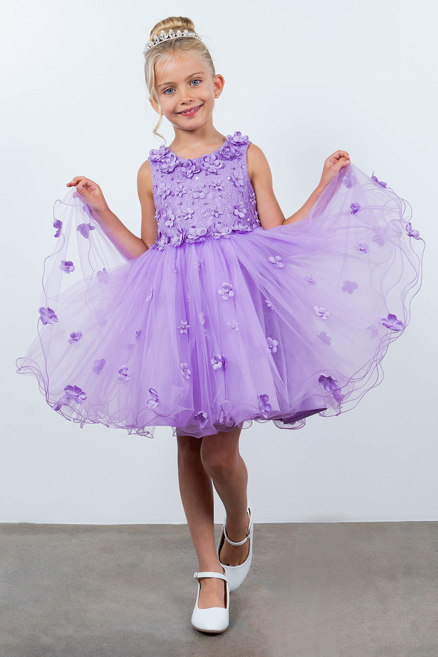 Flower Girl Dresses Flower Girl 3D Floral Applique A Line Short Dress Lavendar