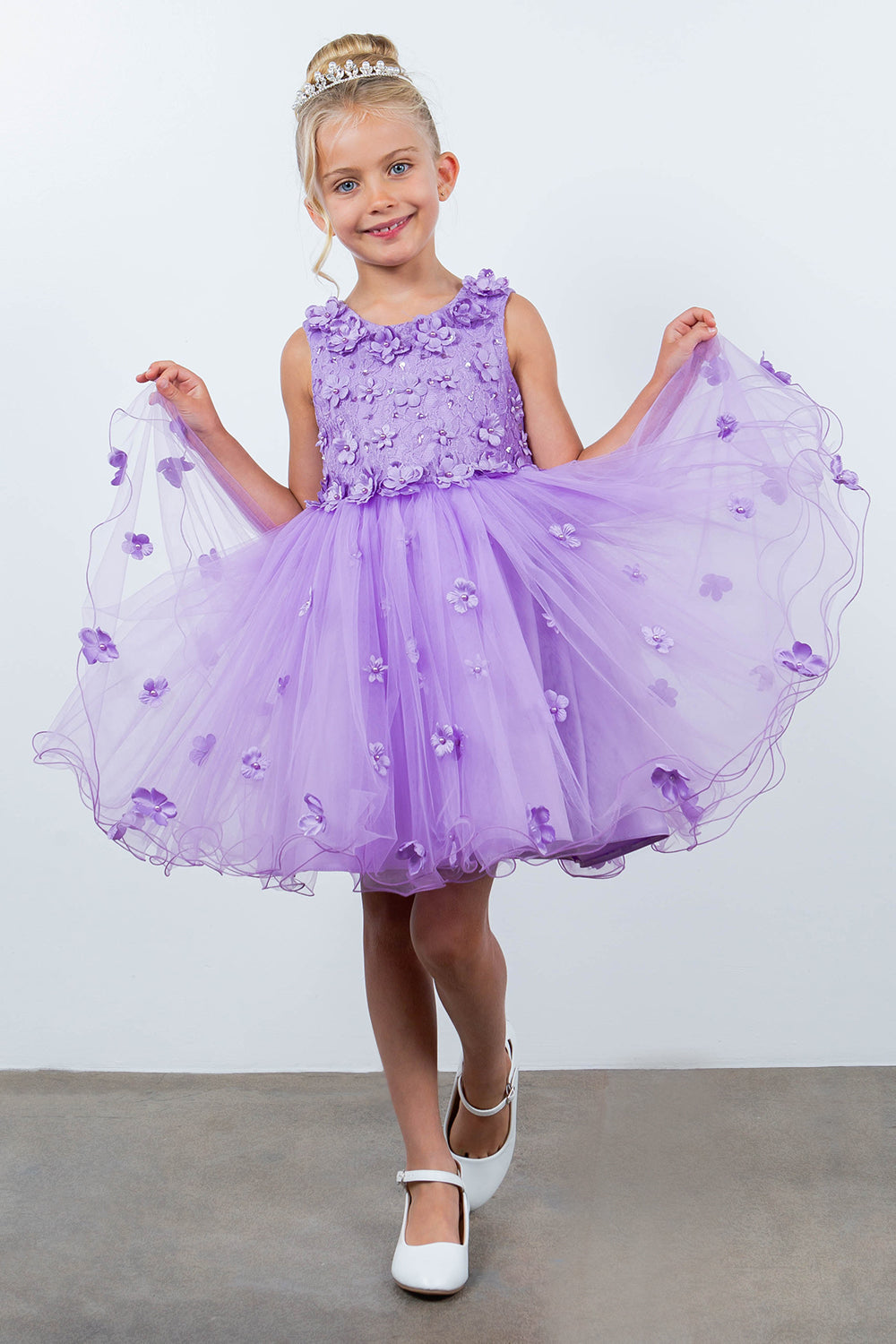 Flower Girl Dresses Flower Girl 3D Floral Applique A Line Short Dress Lavendar