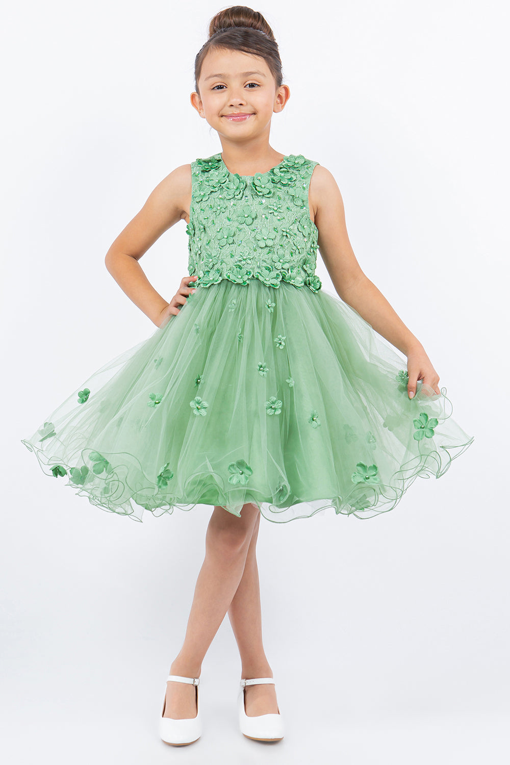 Flower Girl Dresses Flower Girl 3D Floral Applique A Line Short Dress Sage