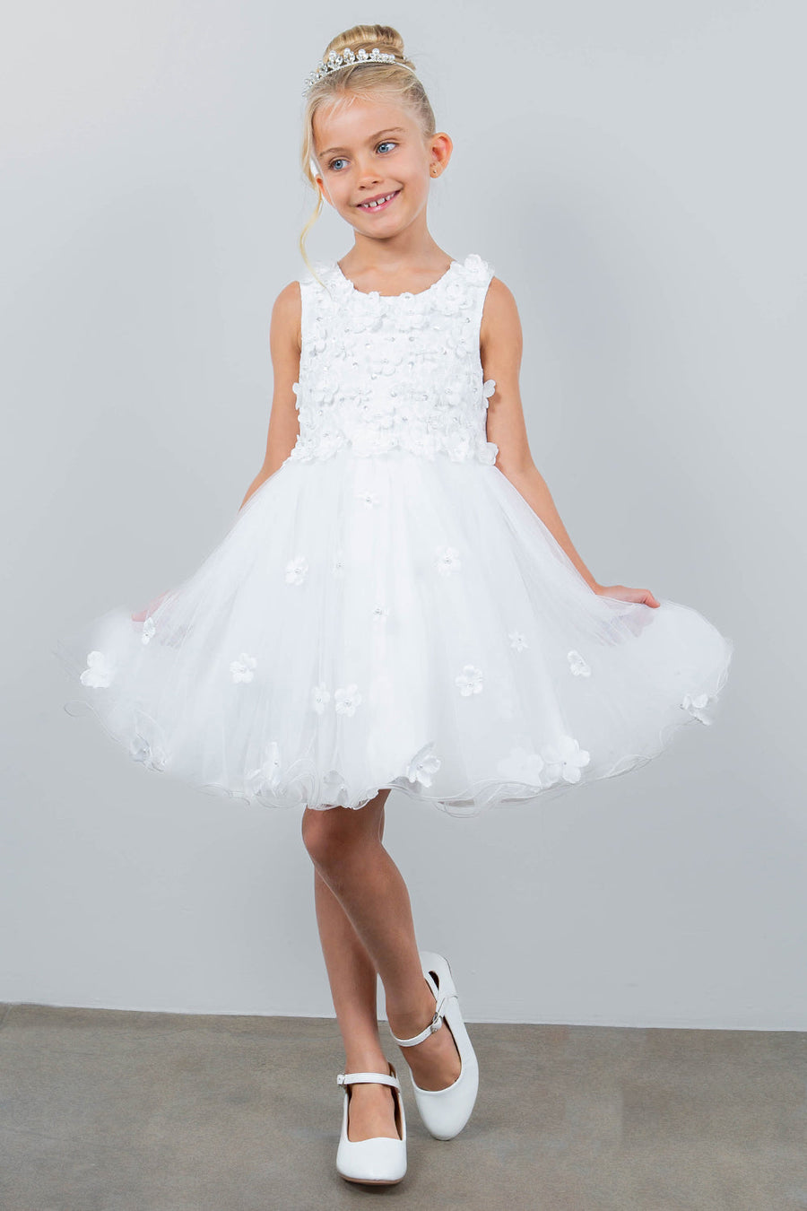 Flower Girl Dresses Flower Girl 3D Floral Applique A Line Short Dress White