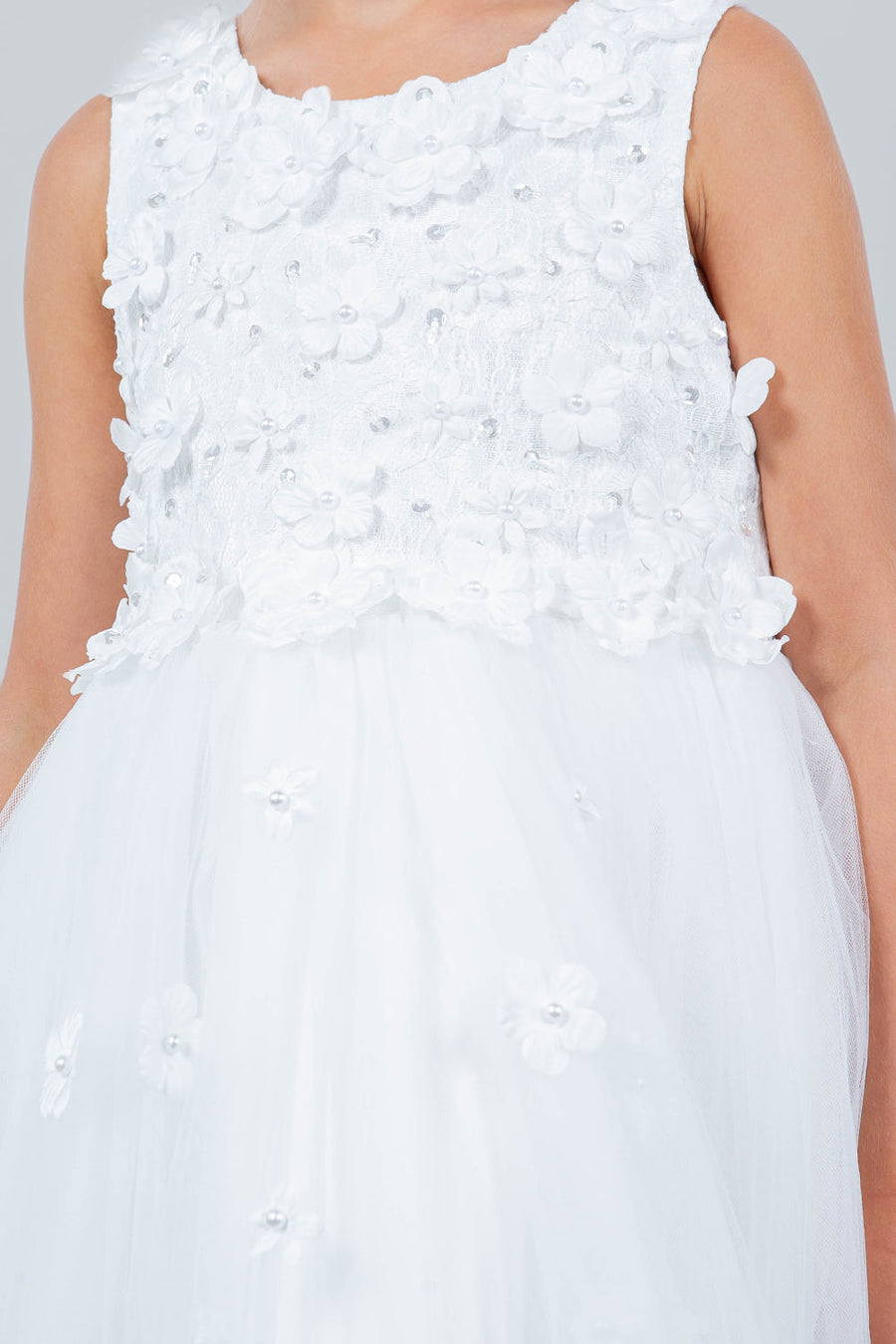 Flower Girl Dresses Flower Girl 3D Floral Applique A Line Short Dress White