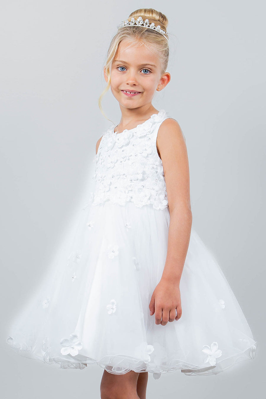 Flower Girl Dresses Flower Girl 3D Floral Applique A Line Short Dress White