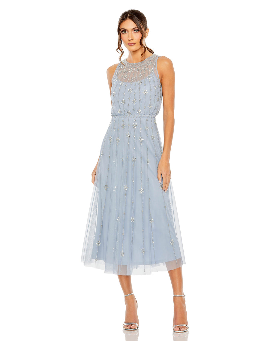 Cocktail Dresses Beaded Cocktail Midi Dress Powder Blue