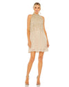 Cocktail Dresses Halter Sequin Embellished Trapeze A Line Short Dress Beige