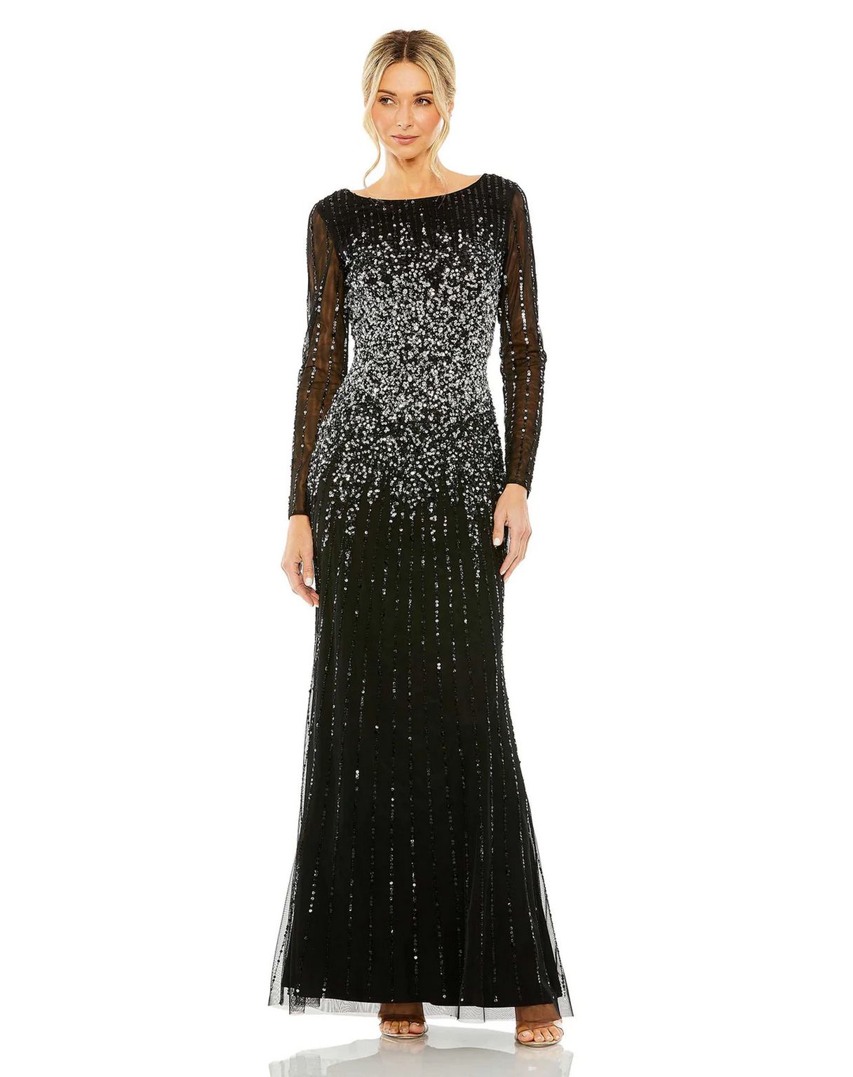 Formal Dresses Sequin Long Sleeve A Line Dress Black