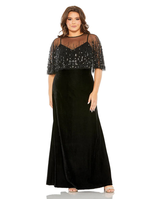 Plus Size Dresses Long Plus Size Velvet Cape Dress Black