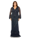 Plus Size Dresses Long V Neck Embellished Flutter Tiered Long Sleeve Plus Size Dress Midnight