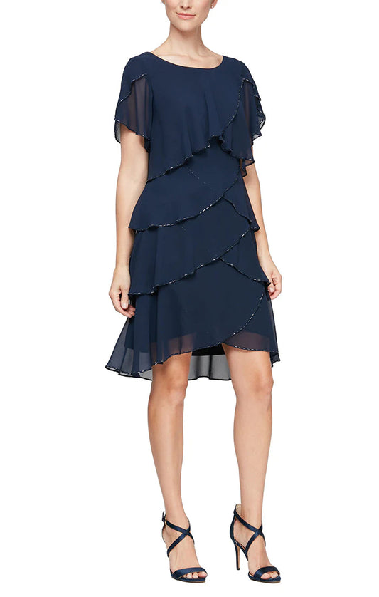 Cocktail Dresses Petite Jersey Overlay Short Dress New Navy