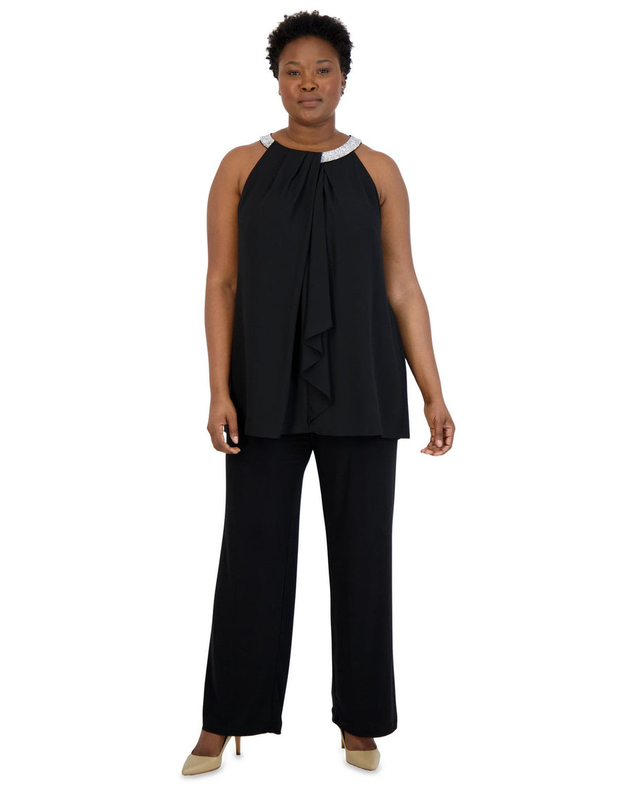 Formal Dresses Halter Tunic Neck Detail Plus Size Top Black