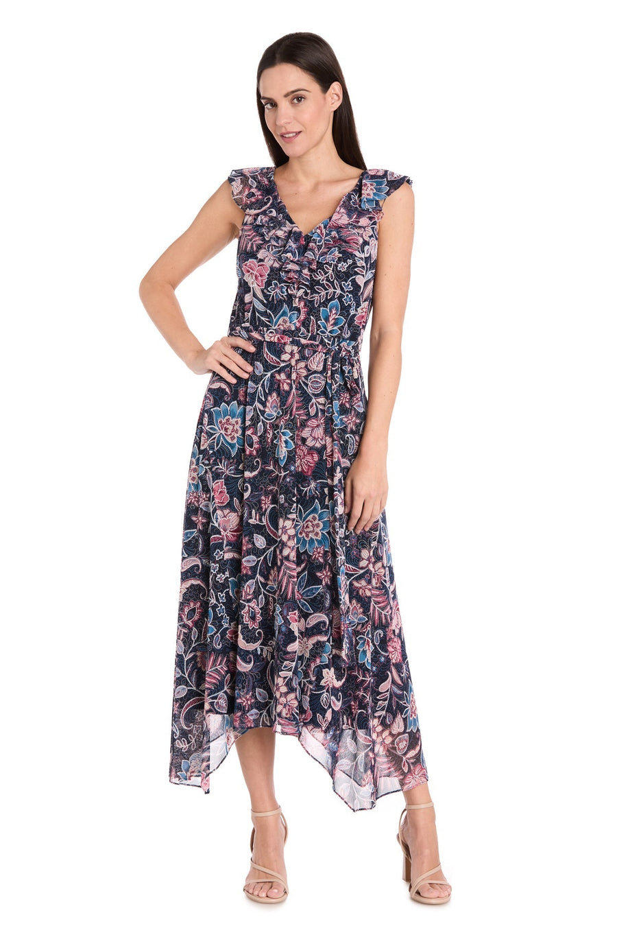 Cocktail Dresses High Low Petite Printed Cocktail Dress Navy/Multi