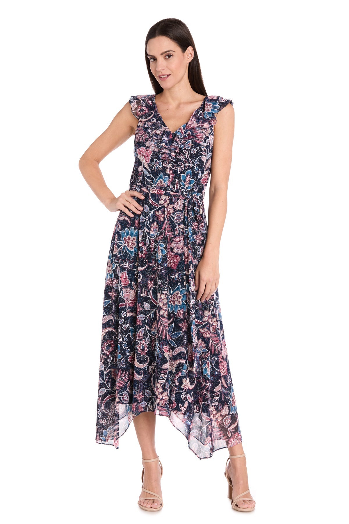 Cocktail Dresses High Low Petite Printed Cocktail Dress Navy/Multi