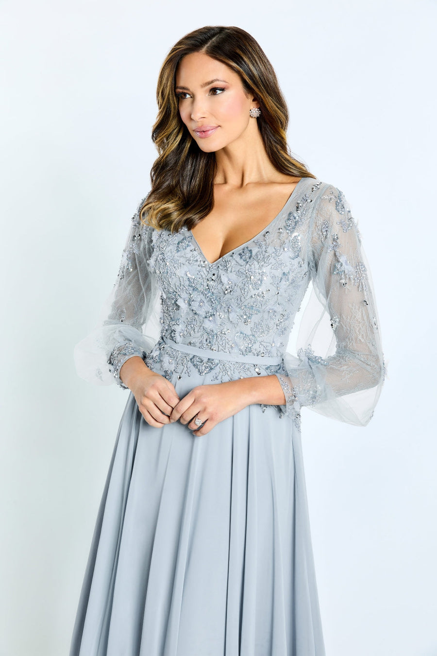 Formal Dresses A Line Beaded Formal Long Sleeve Evening Dress Blue Haze
