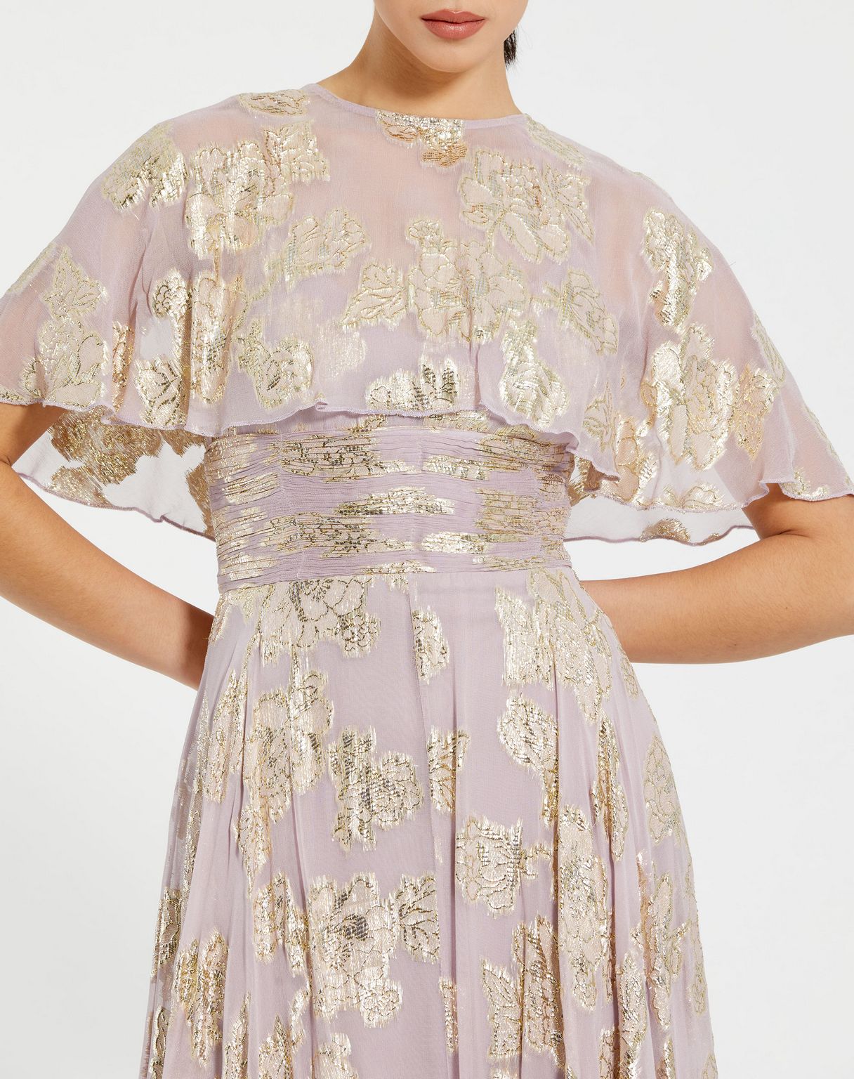 Formal Dresses A Line Long Floral Print Cape Sleeve Formal Dress Vintage Lilac