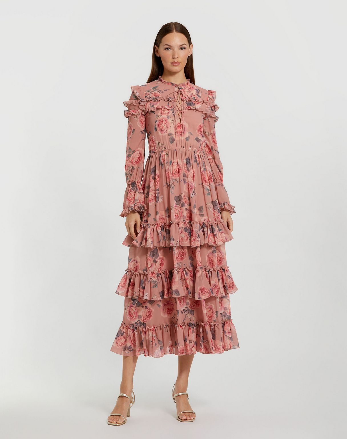 Cocktail Dresses Tea Length Floral Layered Midi Cocktail Dress Rose Multi