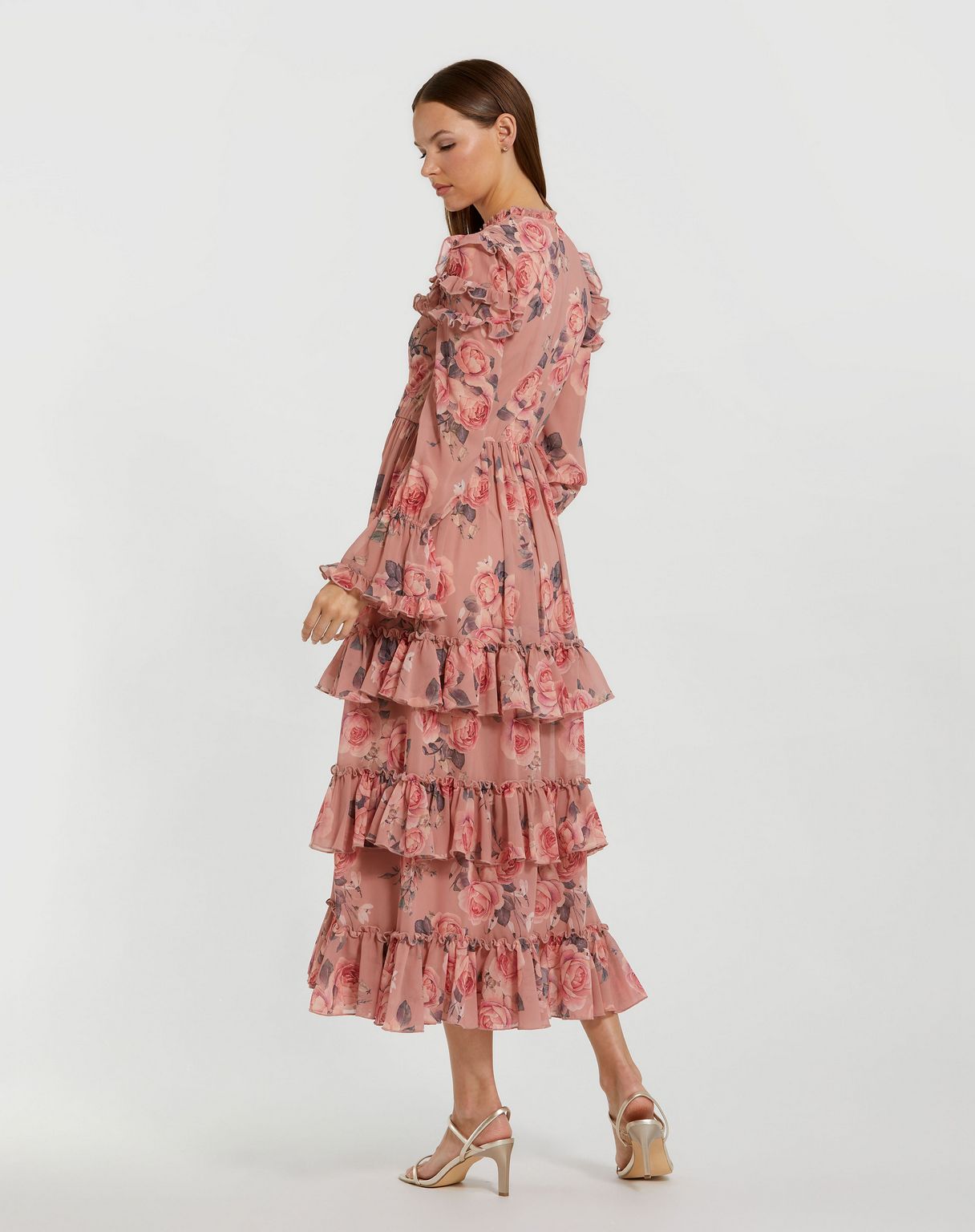 Cocktail Dresses Tea Length Floral Layered Midi Cocktail Dress Rose Multi