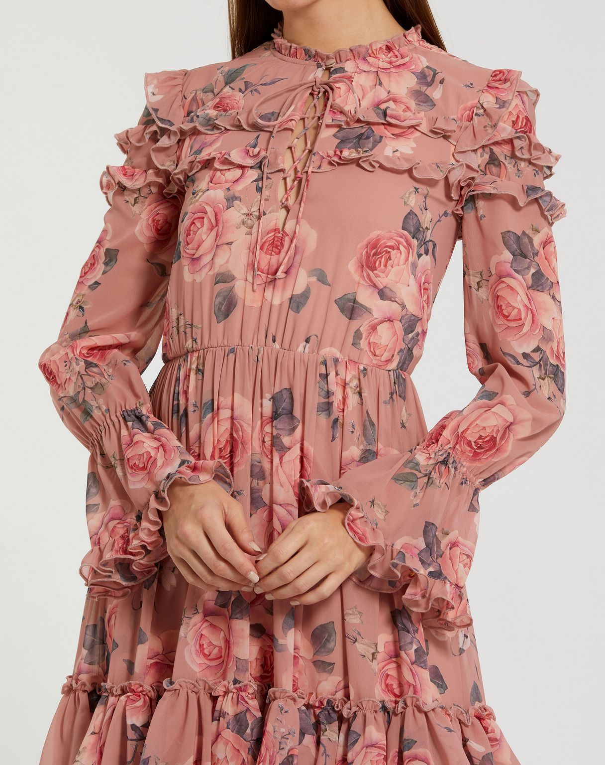 Cocktail Dresses Tea Length Floral Layered Midi Cocktail Dress Rose Multi