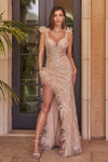 Prom Dresses Formal Long Fitted Prom Feather Dress Champagne