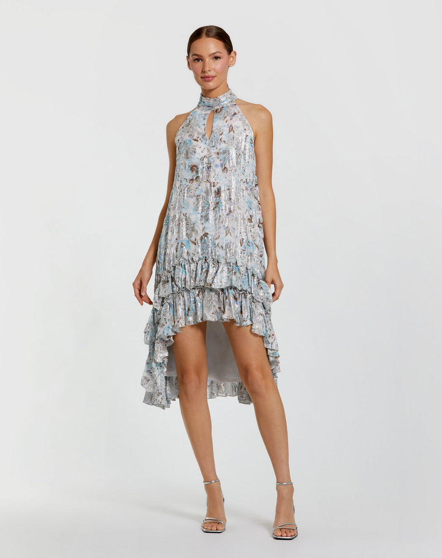 Cocktail Dresses A Line High Low Floral Ruffle Cocktail Dress Ivory Multi