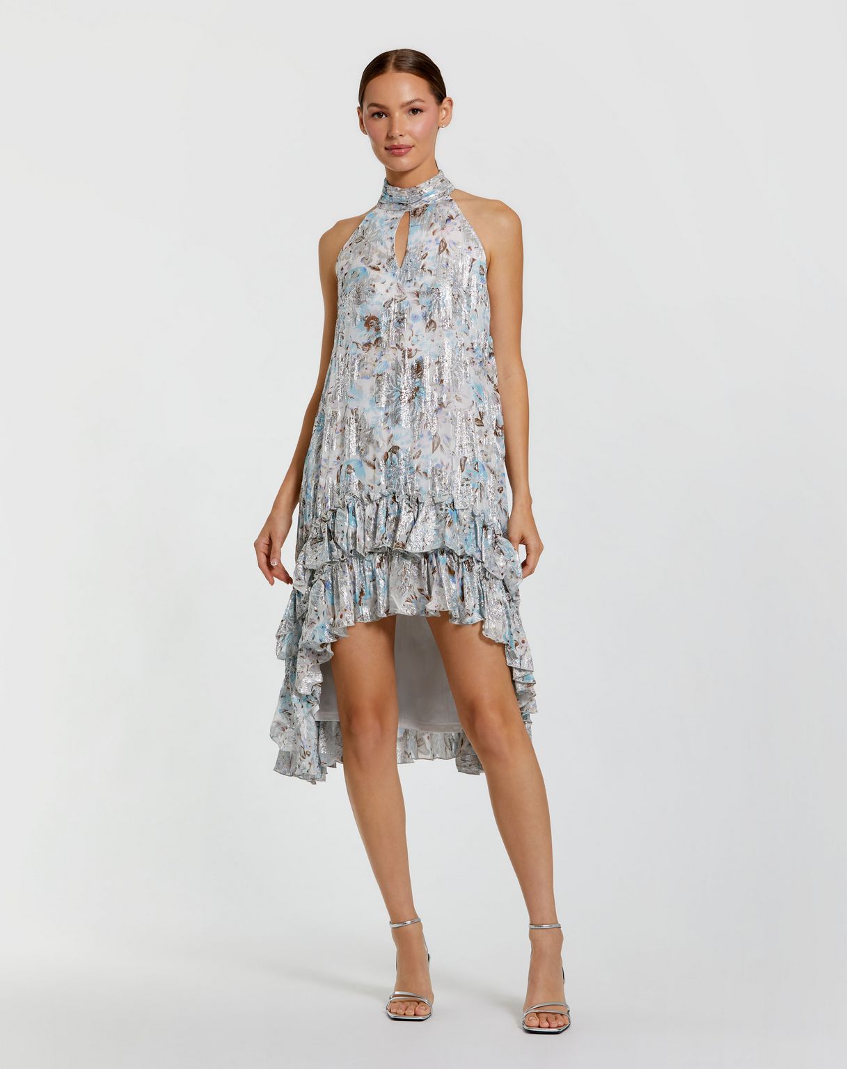 Cocktail Dresses A Line High Low Floral Ruffle Cocktail Dress Ivory Multi