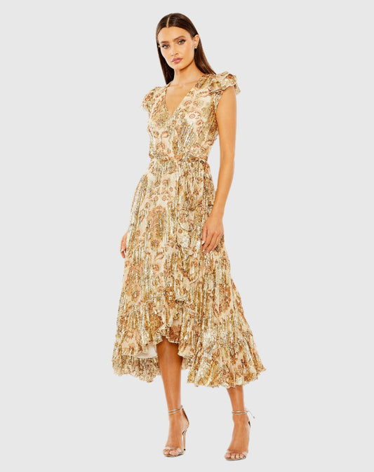 Formal Dresses High Low Floral Print Formal Dress Cream Multi