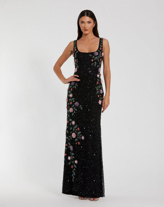 Formal Dresses Floral Beaded Long Formal Evening Dress Black Multi
